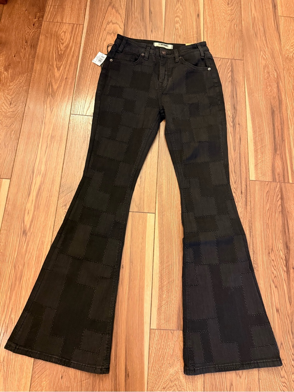 Women's Black Patchwork Flare Jeans